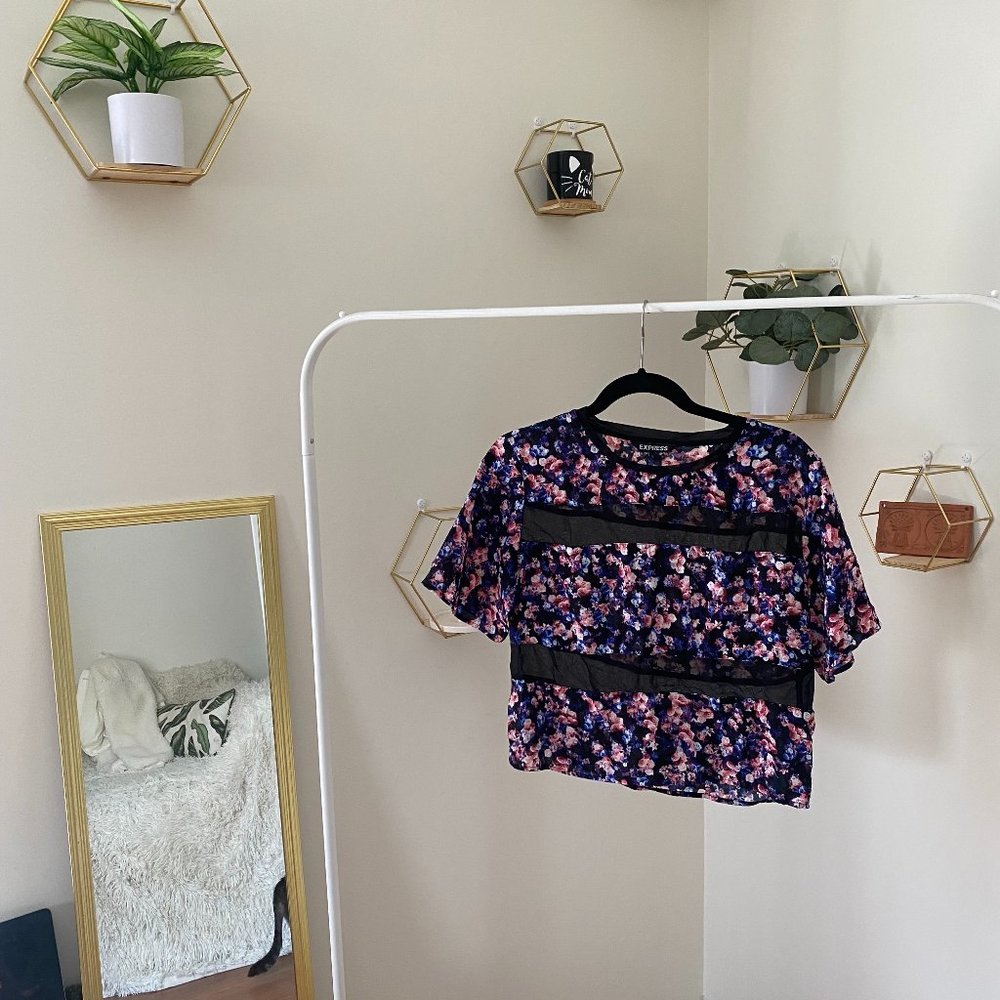 Floral and Mesh Crop Top